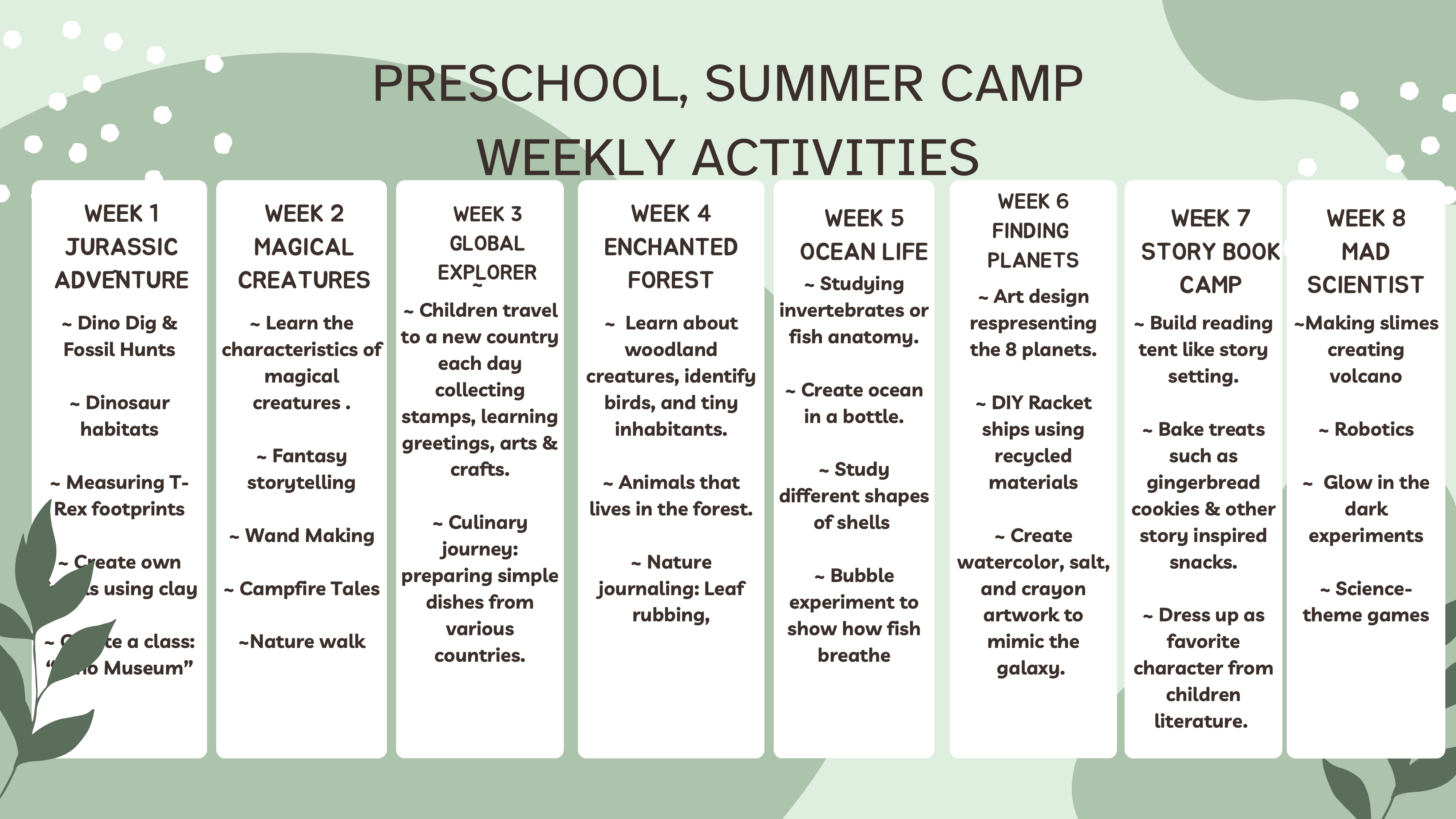Weekly Science Activities Schedule